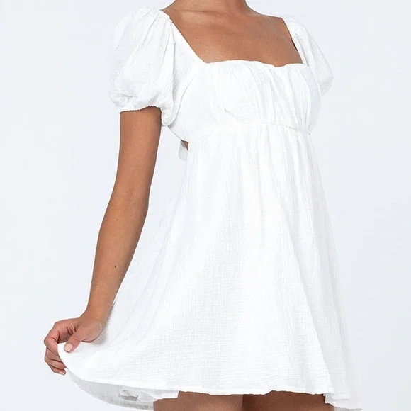 Princess Polly Let's Dance 100% Cotton Puff Sleeve Mini White Dress Size 6 NWOT - Picture 9 of 15